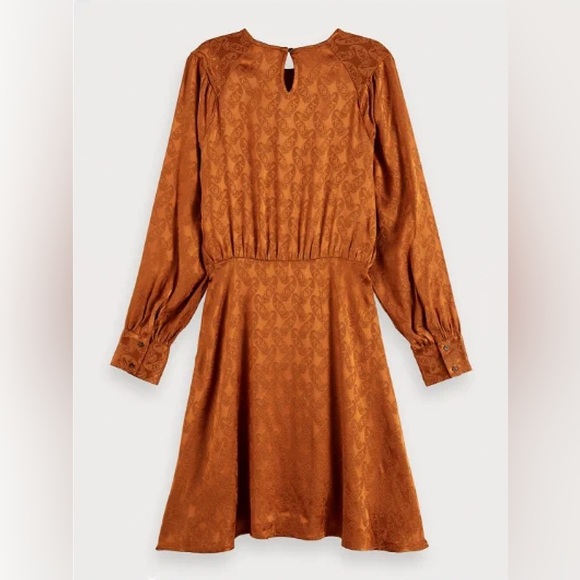 Scotch & Soda Dress Size Small Rust Orange Paisley Peplum Hem Midi "Starwatcher" - Picture 9 of 16